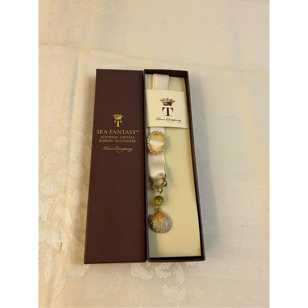 Twos Company Sea Fantasy Book marker Crystal Ribbon Cream Bling Seashell Boxed P